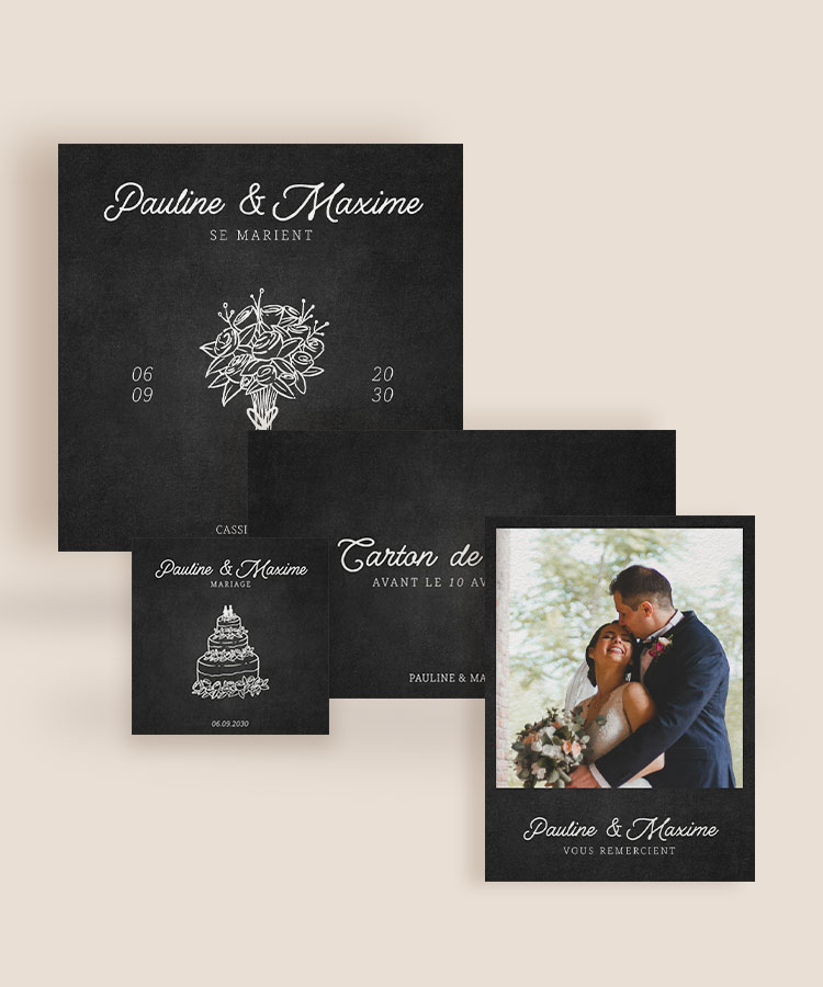 Faire part mariage ardoise carré