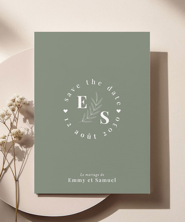 Faire part mariage Simple Sauge
