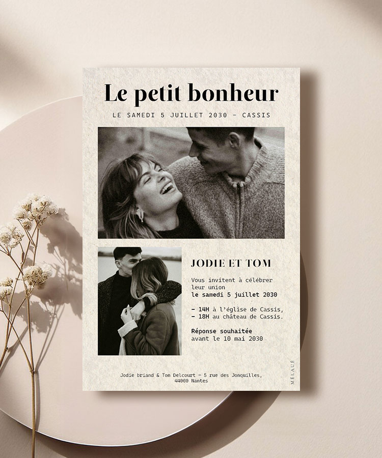 Faire part de mariage journal Vintage