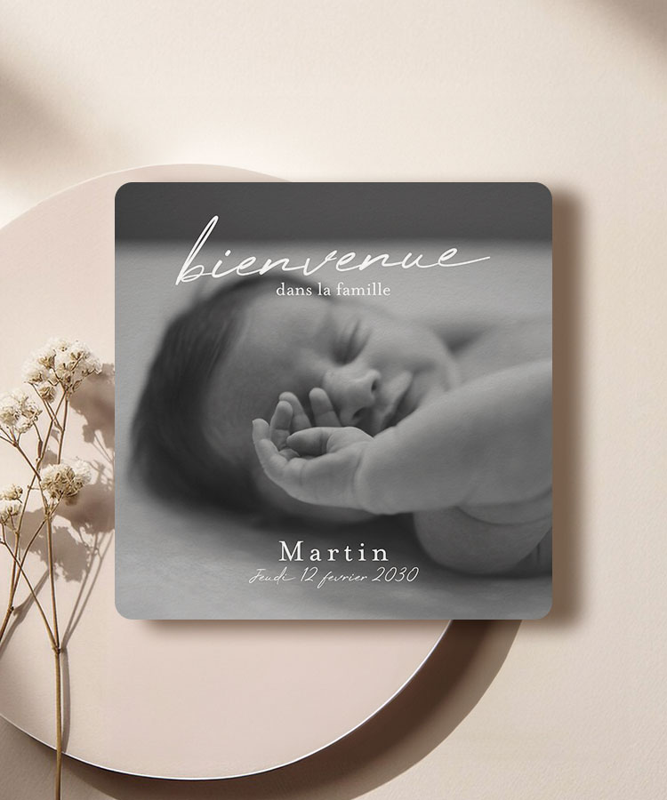 Faire part de naissance photo Noir et Blanc