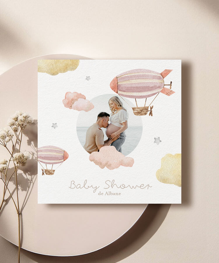 Faire part baby shower Montgolfière