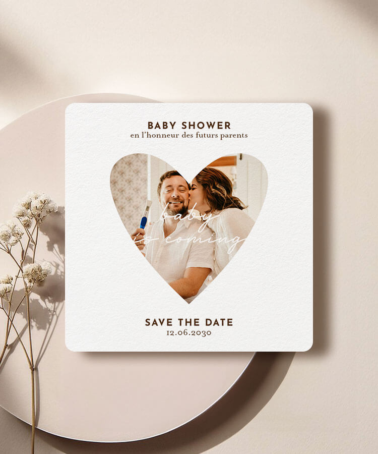 Carte invitation baby shower photo cœur