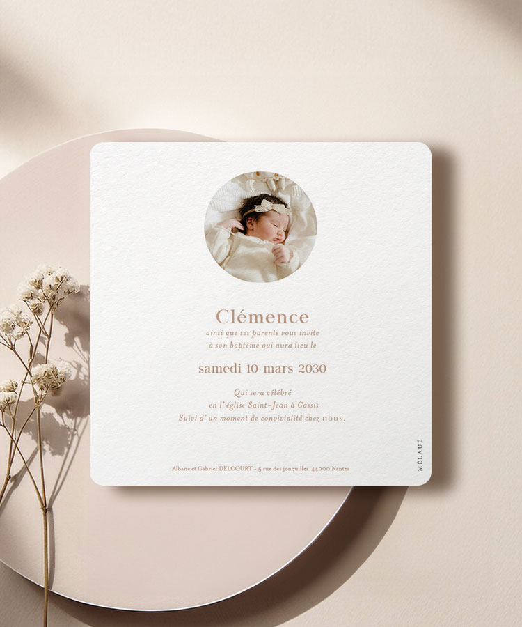 Faire part de baptême fille rose colombe