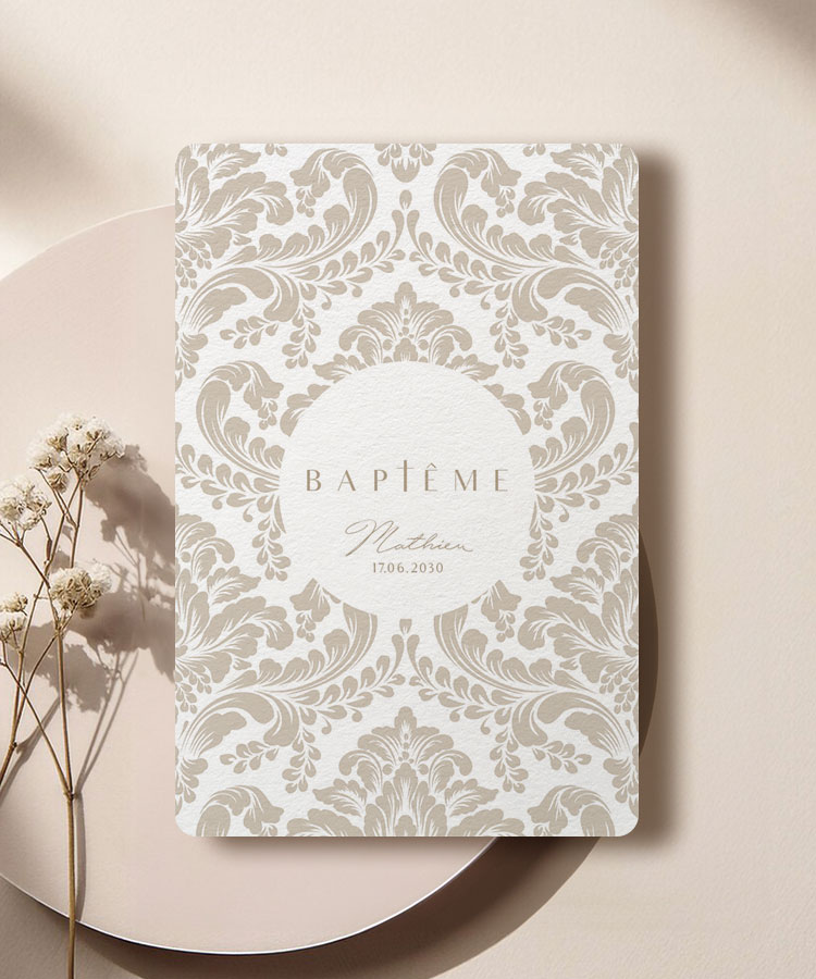 Faire part de baptême motif beige