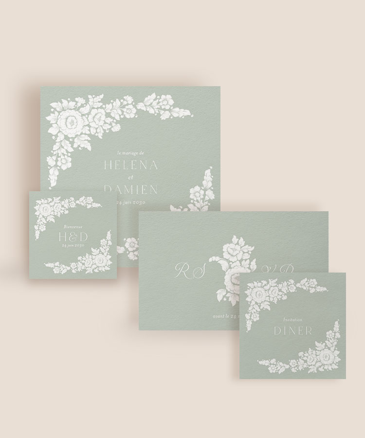 Faire-part mariage ornement bleu