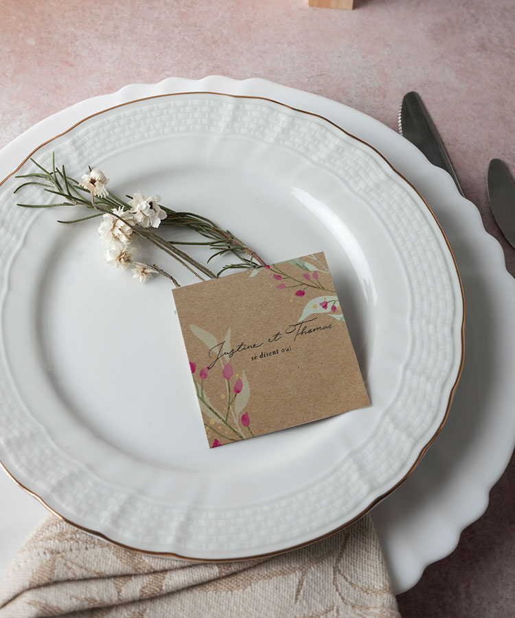 Marque place Kraft fleuri