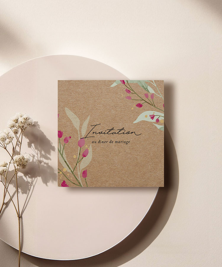 Carton invitation Kraft fleuri
