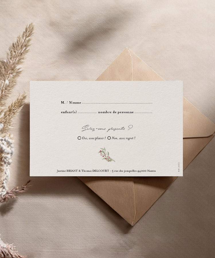 Carton invitation Kraft fleuri