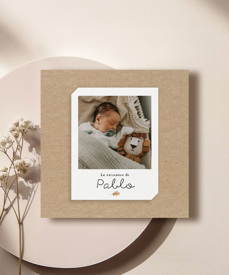 Faire-part naissance Polaroid photo kraft